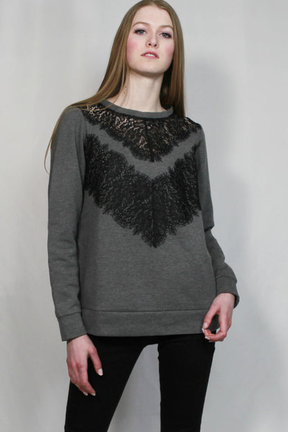 Lace Scoop Neck Pullover