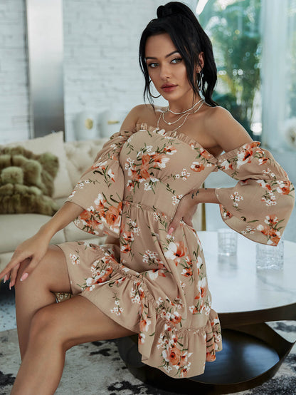 Floral Frill Trim Off-Shoulder Mini Dress