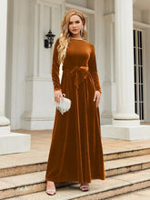 Load image into Gallery viewer, Tie Front Round Neck Long Sleeve Maxi Dress
