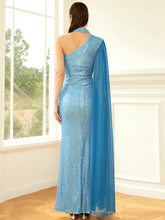 Load image into Gallery viewer, Sequin Super-Long Sleeve Halter Neck Split Dress
