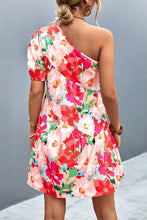 Load image into Gallery viewer, Floral One-Shoulder Puff Sleeve Dress
