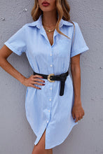 Load image into Gallery viewer, Striped Button Front Mini Shirt Dress（Belt Not Included)
