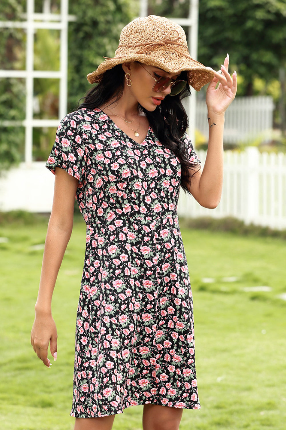 Full Size Range Ditsy Floral Slit Dress