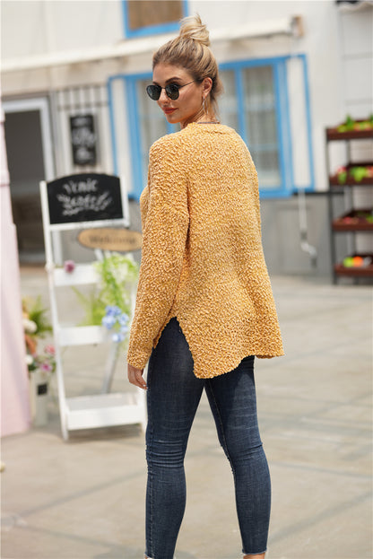 Fuzzy Side Slit High-Low Sweater