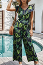 Tropical Printed V-Neck Wide Leg Jumpsuit