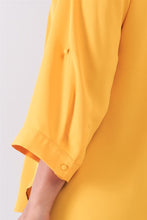 Load image into Gallery viewer, Plus Size Tuscan Sun Yellow V-neck Midi Sleeve Pleated Back Detail Relaxed Tunic Top
