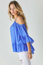 Load image into Gallery viewer, Ruffled Cold Shoulder Sheer Blouse Top
