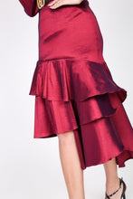 Load image into Gallery viewer, Asymmetrical Ruffle Bottom Satin Skirt
