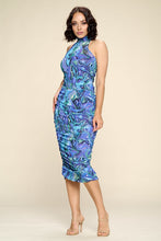 Load image into Gallery viewer, Multi-color Marble Print Midi Dress, Ruched, Small Slit
