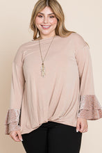 Load image into Gallery viewer, Plus Size Two Tier Velvet Animal Mesh Sleeves Solid Knit Top

