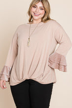 Load image into Gallery viewer, Plus Size Two Tier Velvet Animal Mesh Sleeves Solid Knit Top
