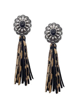 Load image into Gallery viewer, Western Style Natural Stone Faux Leather Tassel Dangle Earring
