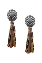 Load image into Gallery viewer, Western Style Natural Stone Faux Leather Tassel Dangle Earring
