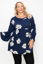 Load image into Gallery viewer, Floral, Bubble Sleeve Tunic Top
