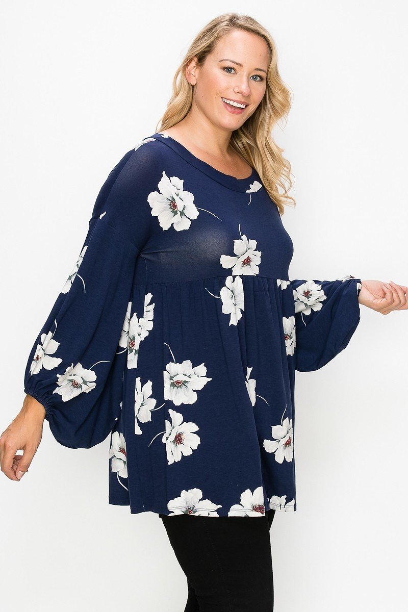 Floral, Bubble Sleeve Tunic Top