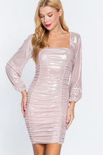 Load image into Gallery viewer, Ruched Metallic Knit Mini Dress
