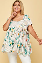 Load image into Gallery viewer, Plus Size Floral Check Printed Rayon Challis Square Neck Fashion Top

