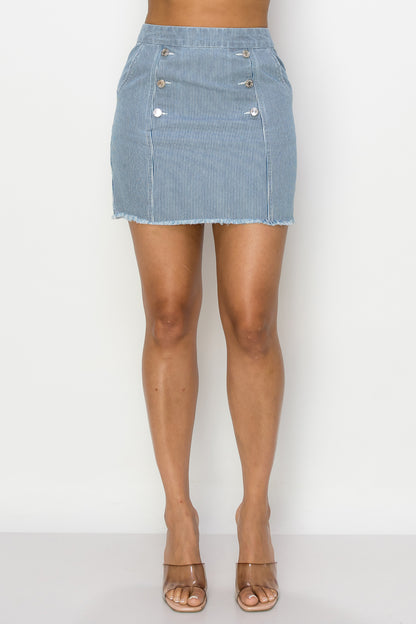 Button Frayed Denim Mini Skirt