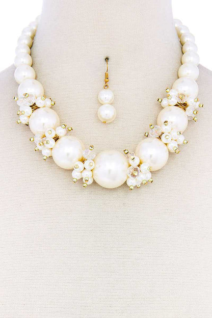 Multi Bead And Pearl Necklace Chocker And Earring Set