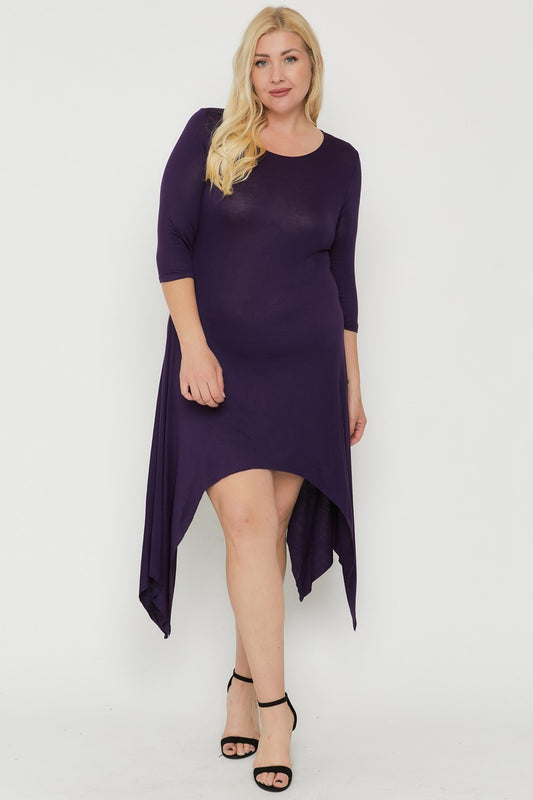 Asymmetrical Raw Edge Hem Solid Dress