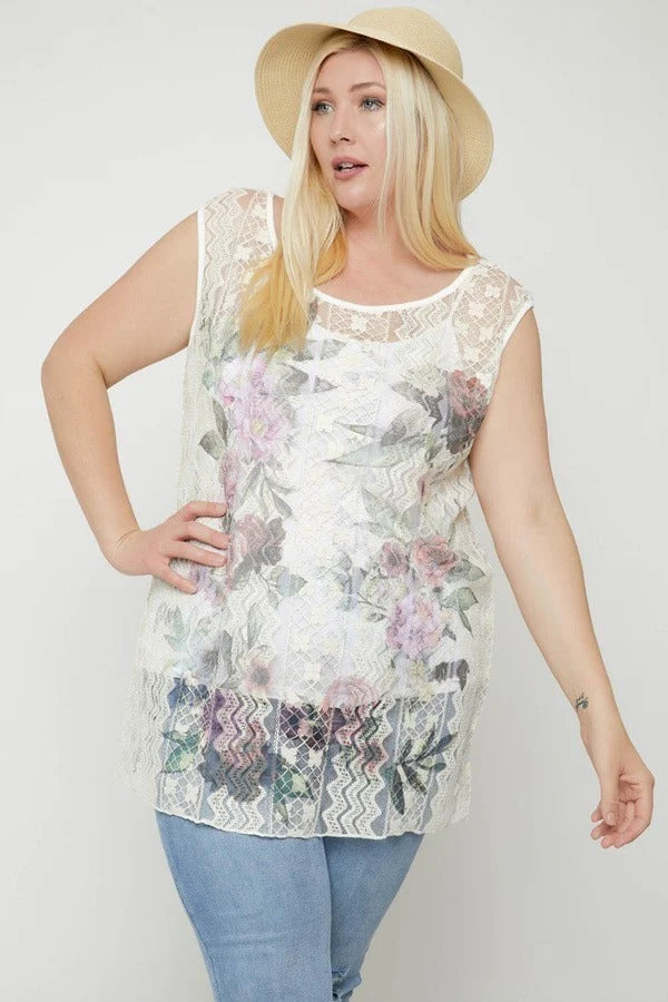 Lace, Sleeveless Tunic Top