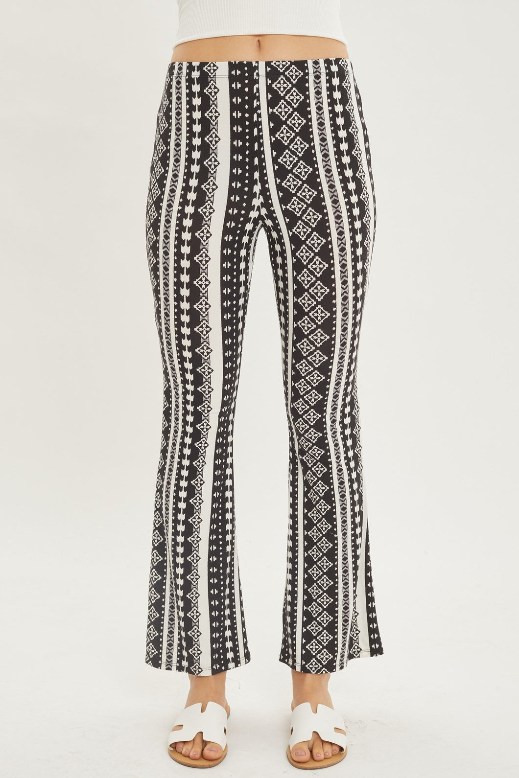 Knit Print Long Flare Pants
