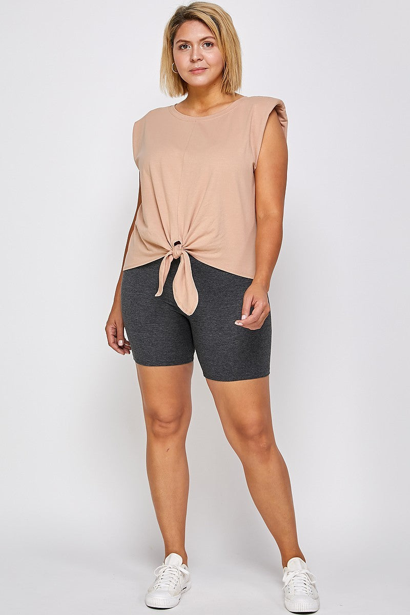 Solid Biker High-waisted Shorts With Elastic Waist