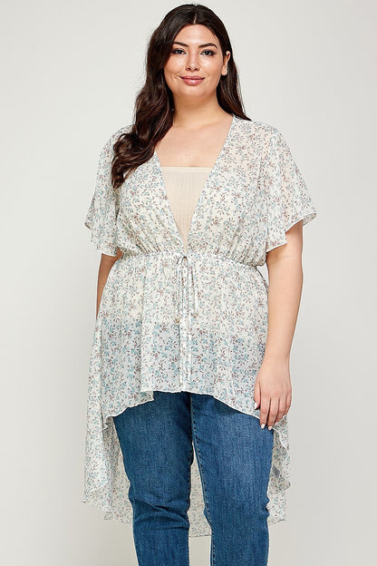 Plus Size, Ditsy Floral Print Cardigan