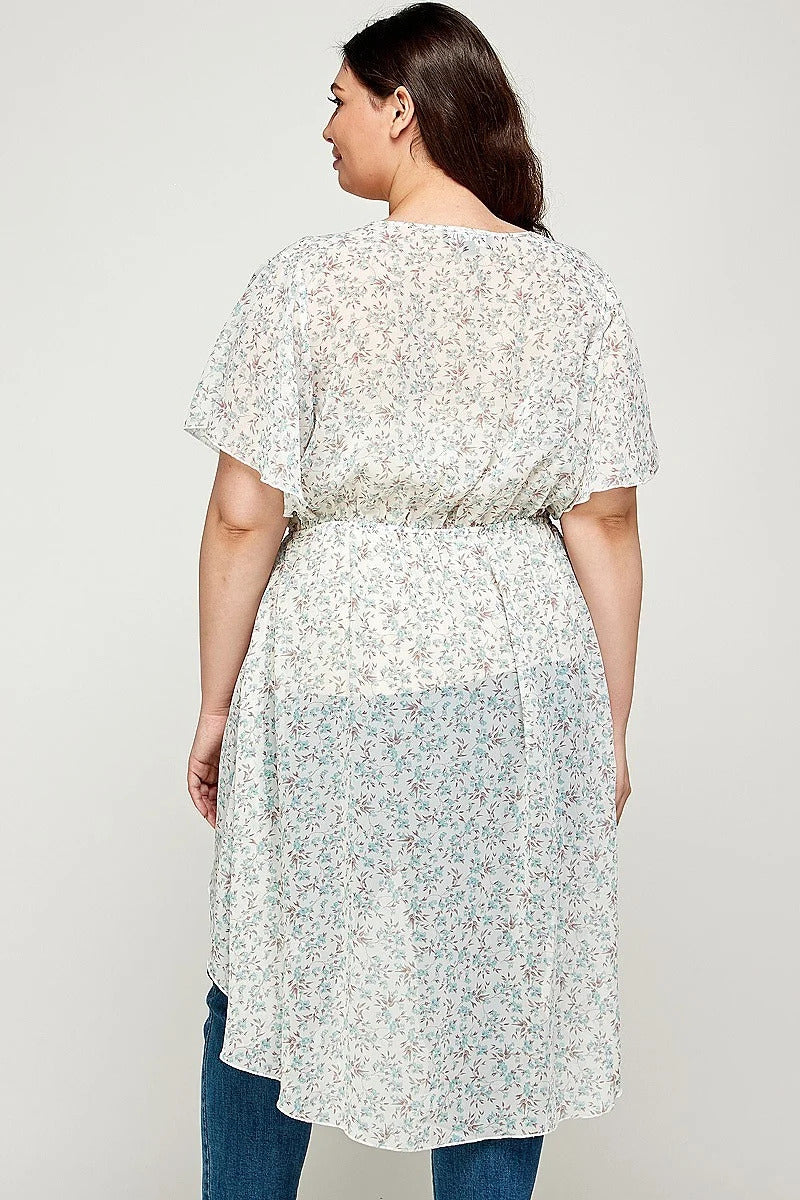 Plus Size, Ditsy Floral Print Cardigan