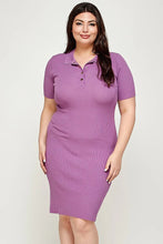 Load image into Gallery viewer, Plus Size Ribbed Knit Polo Dress
