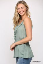 Load image into Gallery viewer, Solid Textured And Button Detail Ruffle Cami Top With Elastic Waist And Drawstring
