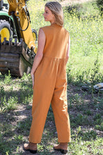Load image into Gallery viewer, Mustard Cotton Front Button Up Detail Sleeveless Jumpsuit

