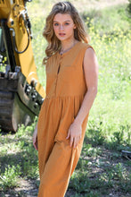 Load image into Gallery viewer, Mustard Cotton Front Button Up Detail Sleeveless Jumpsuit
