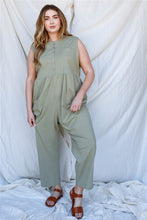 Load image into Gallery viewer, Plus Cotton Front Button Up Detail Sleeveless Jumpsuit
