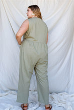 Load image into Gallery viewer, Plus Cotton Front Button Up Detail Sleeveless Jumpsuit
