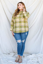 Load image into Gallery viewer, Plus Lime Cotton &amp; Linen Blend Textured Plaid Shirt Top

