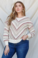 Load image into Gallery viewer, Plus Stripe Knit Cotton Blend Long Sleeve Top

