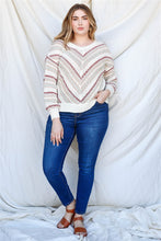 Load image into Gallery viewer, Plus Stripe Knit Cotton Blend Long Sleeve Top
