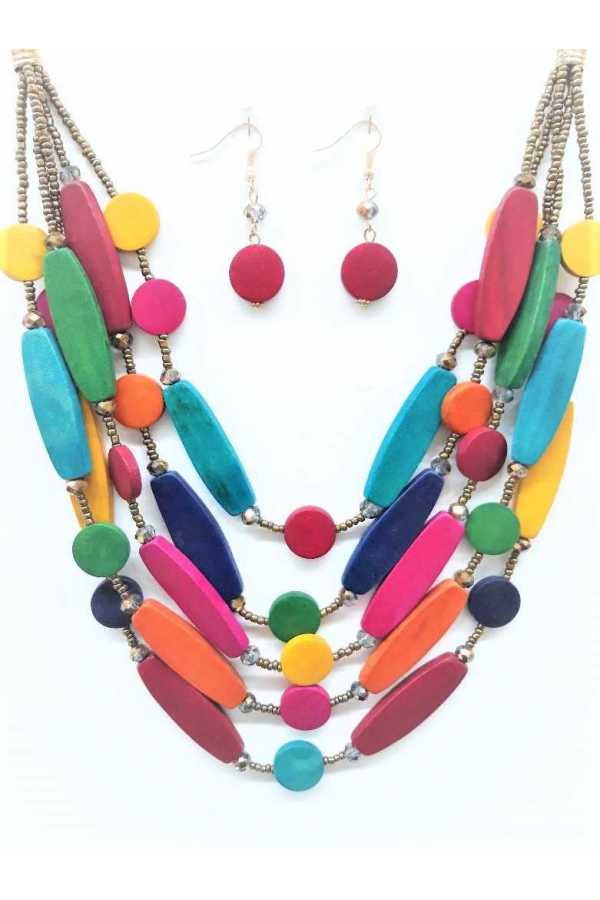 Multi Colored Wood Necklace
