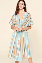 Load image into Gallery viewer, Multi-colored Striped Woven Button-down Midi Dress
