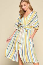 Load image into Gallery viewer, Multi-colored Striped Woven Button-down Midi Dress
