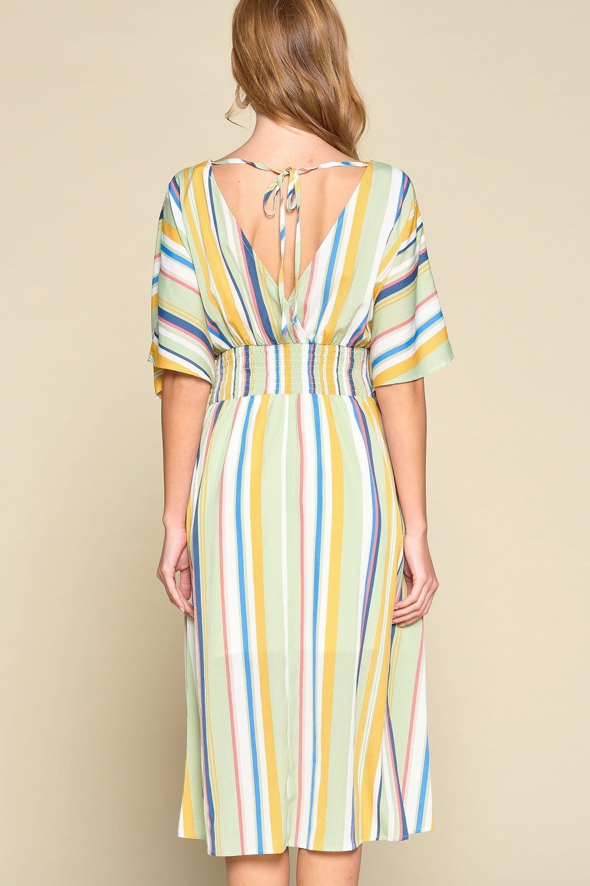 Multi-colored Striped Woven Button-down Midi Dress