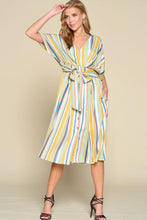 Load image into Gallery viewer, Multi-colored Striped Woven Button-down Midi Dress
