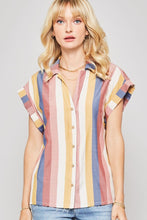 Load image into Gallery viewer, A Woven Shirt In Multicolor Striped With Collared Neckline
