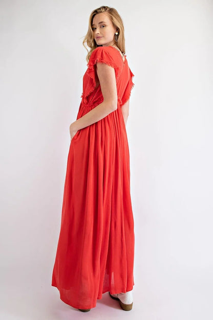 Wing Sleeves Rayon Gauze Maxi Dress