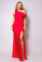 Load image into Gallery viewer, One Shoulder Draped Side Slit Maxi Dress
