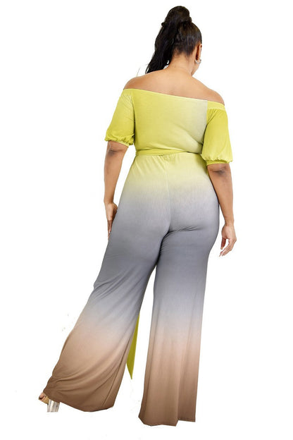 Plus Gradient Off Shoulder Waist Tie Jumpsuit