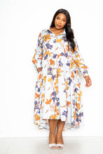 Load image into Gallery viewer, Printed Tierd Shirt Dress With Puff Sleeves
