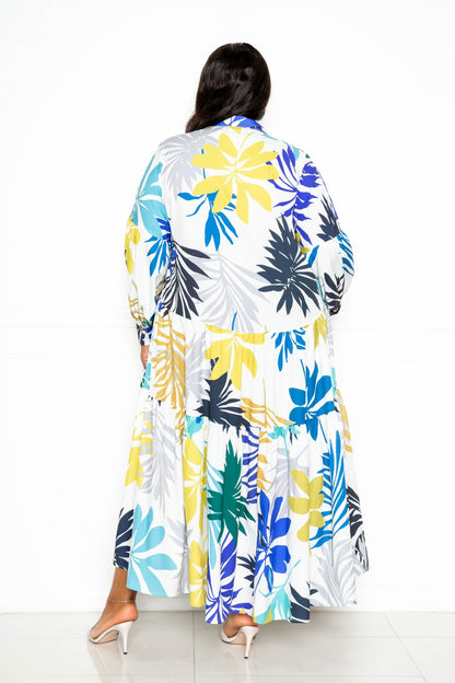 Printed Tierd Shirt Dress With Puff Sleeves