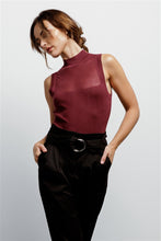 Load image into Gallery viewer, Wine Knit Mock Neck Sleeveless Bodysuit
